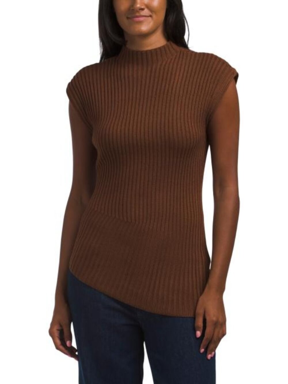 KENNETH COLE Cap Sleeve Funnel Neck Sweater